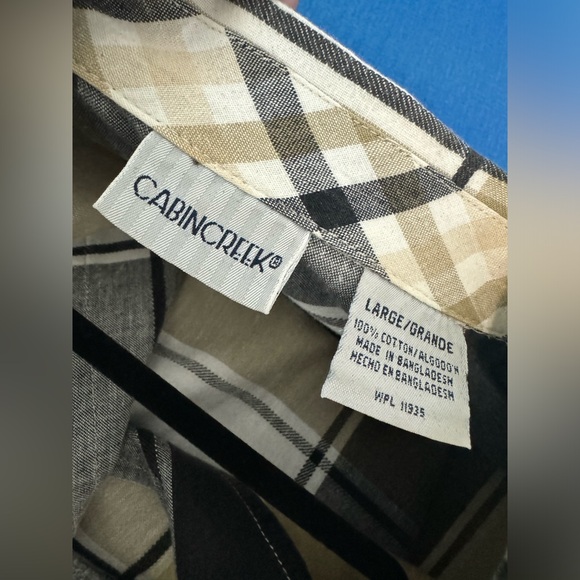 CABIN CREEK Shirt Womens L Button Up Blouse Top Plaid 3/4 Sleeve - Picture 2 of 3